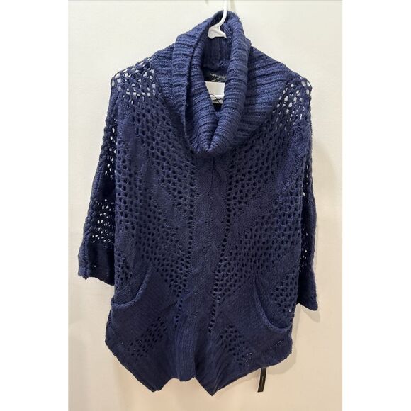 BCBG Maxazria Women's All Navy Blue Turtle Neck Poncho Sweater Size S/M NWT - Picture 3 of 16